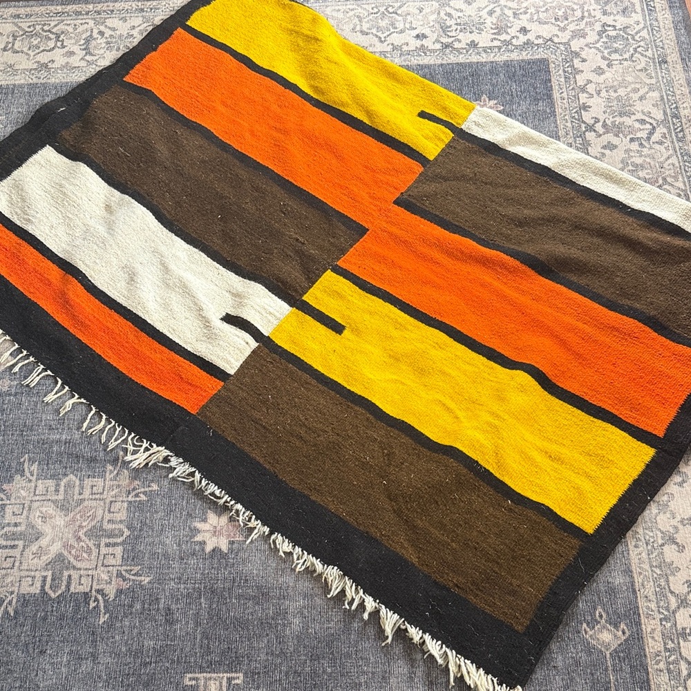 Vintage Abstract MCM Kilim Wool Rug Mid-Century 60’s 57"x72"